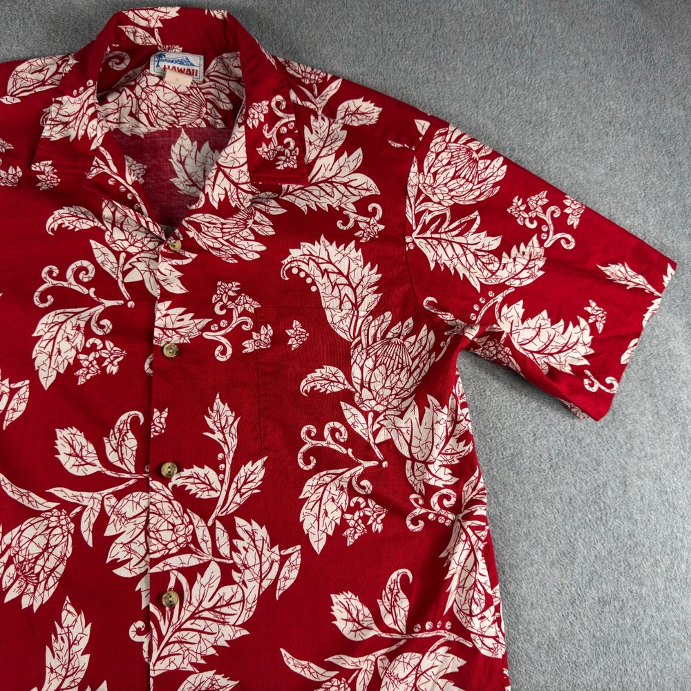 VTG Hawaii Aloha Shirt Mens XL Red White Floral Cotton USA